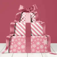 Pink and White Christmas Winter Snowflakes Pattern Wrapping Paper Sheets