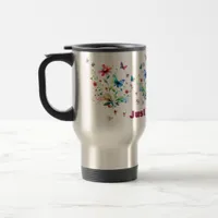 Simple Floral Watercolor Monogram Bee Travel Mug