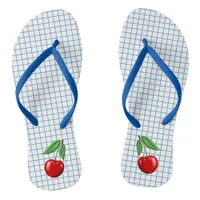 Red Cherry on Blue Checked Graphic Pattern Flip Flops