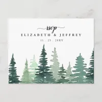 Rustic Watercolor Pine Forest Winter RSVP   Invitation Postcard