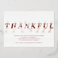 Thankful Rose Gold Fall Leaves Thanksgiving Dinner Foil Invitation