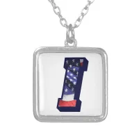 American Flag Letter I" Silver Plated Necklace