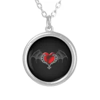 Goth Heart with Bat Wings Necklace