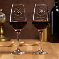 Elegant 28th Linen Wedding Anniversary Celebration Wine Glass