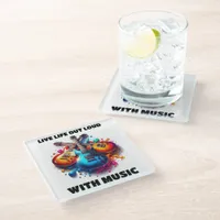 Colorful Guitars Live Life Out Loud with Music Glass Coaster