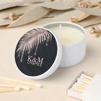 Jewel Palm Leaf Wedding Rose Gold/Nvy ID830 Mini Candle Favors