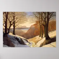 Fresh snow in the hillside woods poster