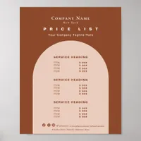 Chic Terracotta Earthy Tone Retro Arch Price List Poster