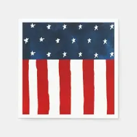 Watercolor Americana Style Red White Blue USA Flag Napkins