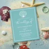 Budget Beach Seashell Wedding Invite Light Teal Flyer