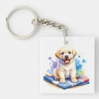 Personalized Watercolor Puppy Dog Keychain