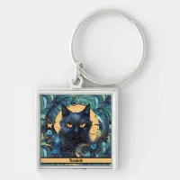 Black Cat and Celestial Moon Keychain