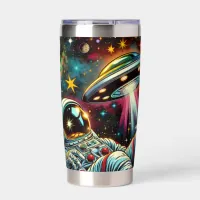 Astronaut Floating in Space with a UFO Ai  Art Insulated Tumbler