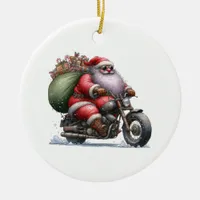 Cool Santa on a Motorcycle Customized Ceramic Ornament