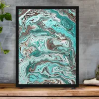 Teal and Black Marble Fluid Art Faux Canvas Print