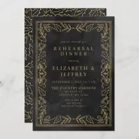 Black Gold Holly Christmas Rehearsal Dinner Invitation