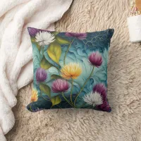 Colorful Floral Design With Vivid Leaves Throw Pillow