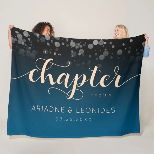 Elegant Peach Oceanic Blue Wedding A New Chapter Fleece Blanket