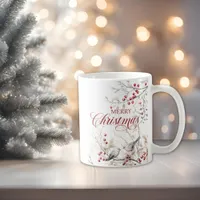 Winter Woodland Birds Red Berries Merry Christmas Coffee Mug