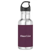 Dark Burgundy Minimalist Simple Personalized Name Stainless Steel Water Bottle