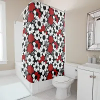 Pretty Floral Pattern in Red, Black and White Shower Curtain