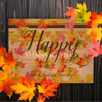 Happy Thanksgiving Fall Maple Leaves On Barn Wood Postcard