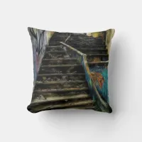 Urban Art on Stairs Abandoned Building Throw Pillow