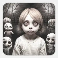 Freaky Child with Big Eyes Halloween Square Sticker