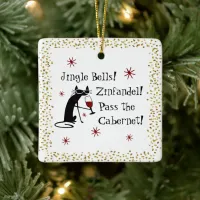 Jingle Bells Funny Christmas Wine Quote Ceramic Ornament