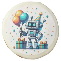 Pixel Art Robot in Orange and Teal Birthday  Sugar Cookie