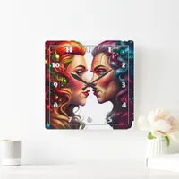 Holiday Portrait of Two Women Square Wall Clock