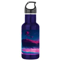 Pink Ocean and Palm Trees Digital Art  Stainless Steel Water Bottle