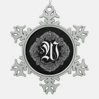 Elegant Goth Initial W Snowflake Ornament