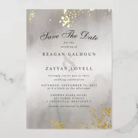 Modern Luxe Gold Flecks Gray Mist Save The Date Foil Invitation