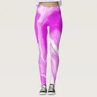 Pink and White Marble Swirls  Leggings