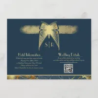 Art Deco Butterfly Monogram Blue Gold Wedding Enclosure Card