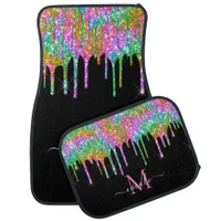 Monogram Metallic Rainbow Tie-Dye Glitter Drip Car Floor Mat