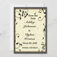 Music Butterfly Leaves Yellow Tan Wood Wedding Save The Date