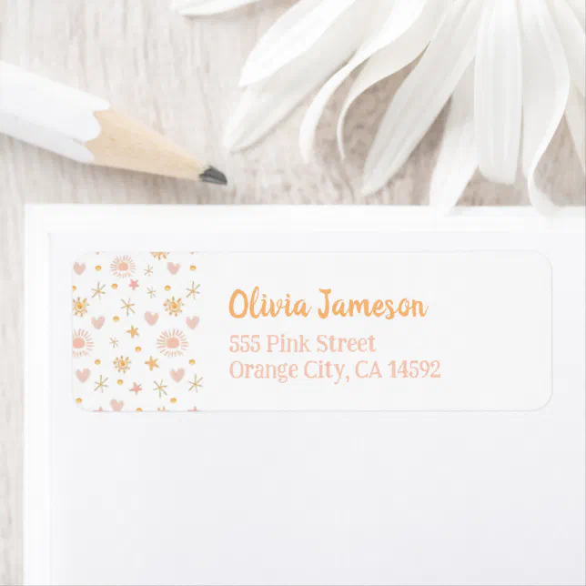 Cute Sunshine & Heart Girls Return Address  Label