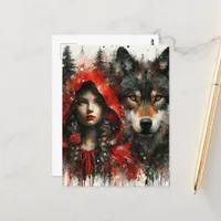 Adorable Little Red and the Wolf Postcard