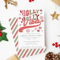 Colorful Retro Groovy Holly Jolly Vibes Holiday Invitation