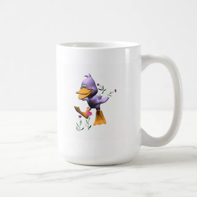 Cute Happy Cartoon Duck Running Through Flowers Coffee Mug