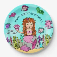 Pesonalized Hand darwn Mermaid Birthday Paper Plates