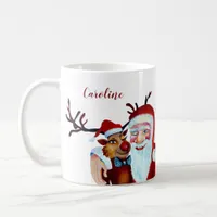 Watercolor Laughing Santa Claus Rudolf Smiling Cof Coffee Mug