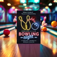 Neon Bowling Night Birthday Party Invitation