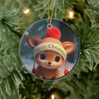 Christmas Fawn Ceramic Ornament