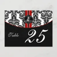 red damask monogram table numbers postcards