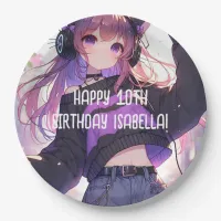 Pretty Anime Girl Personalized Birthday Paper Plates