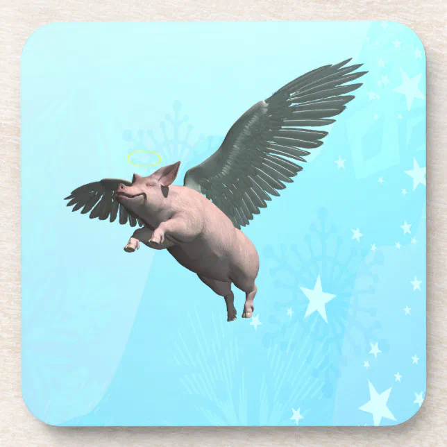 Cute Angel Pig Flying in the Sky Beverage Coaster