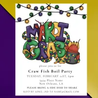 Mardi Gras Crawfish Boil Party Masquerade Invitation Postcard